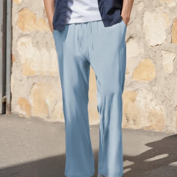 Men's Cotton Linen Relaxed-Fit Pants – Casual Drawstring Straight-Leg Trousers
