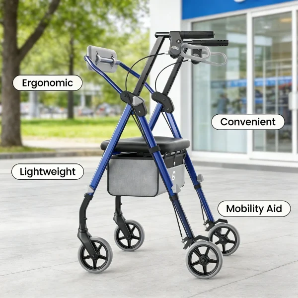 MAIDESITE Foldable Walker with Seat and Backrest – Stable Mobility Support for Everyday Independence