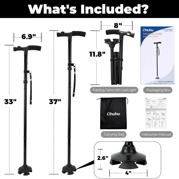 Foldable &  Adjustable LED Walking Cane