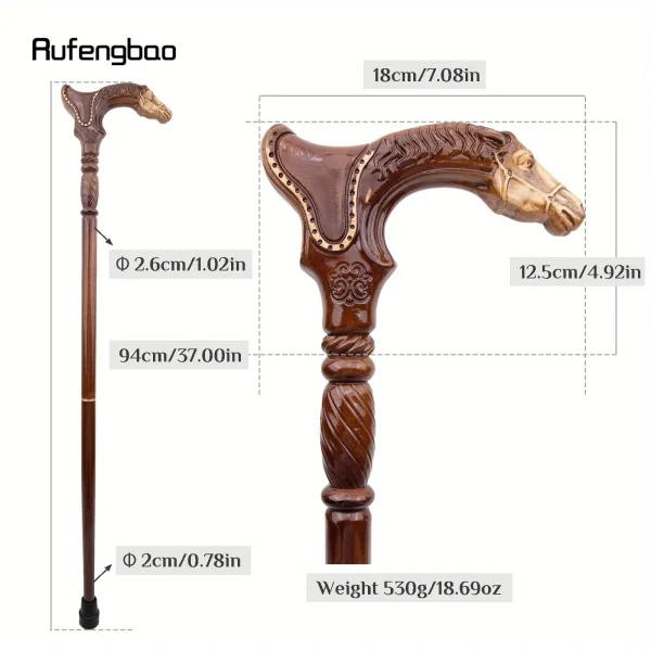 Brown Race Horse Wooden Cane