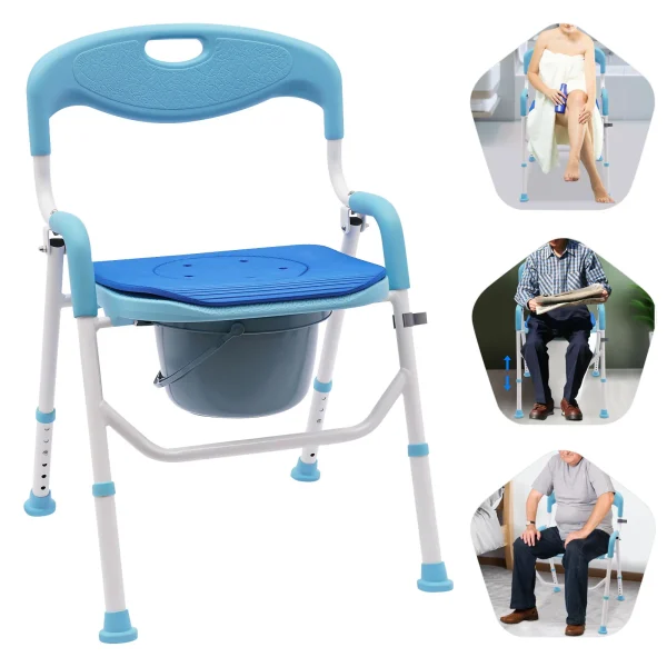 Folding Shower Chair & Bedside Commode with Adjustable Height