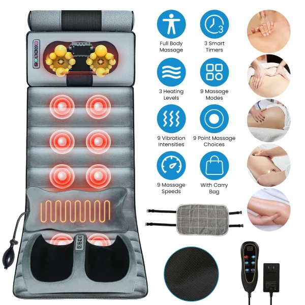 Full Body Massage Mat with Heat, Neck & Foot Massagers – Foldable Comfort System for Seniors