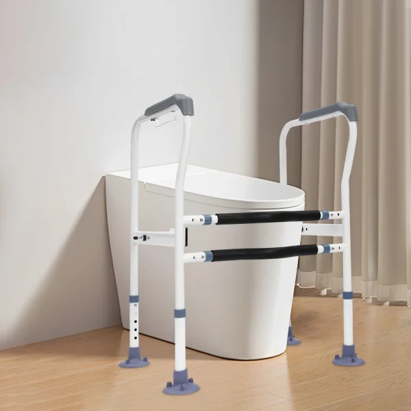 Adjustable Toilet Safety Rail with Tissue Holder – 440 lb Capacity